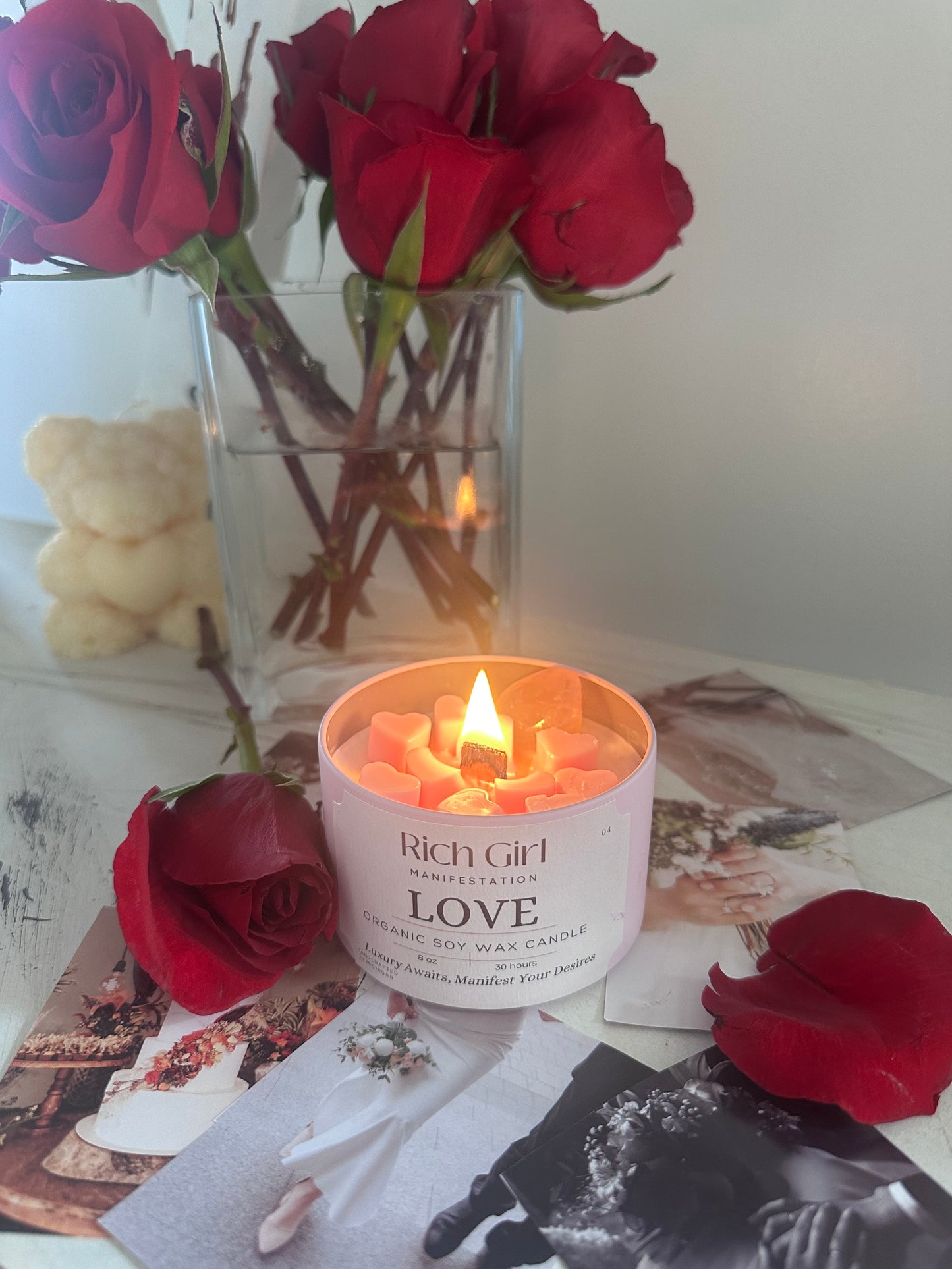 Manifest Love 8oz Soy Wax Crystal Candle