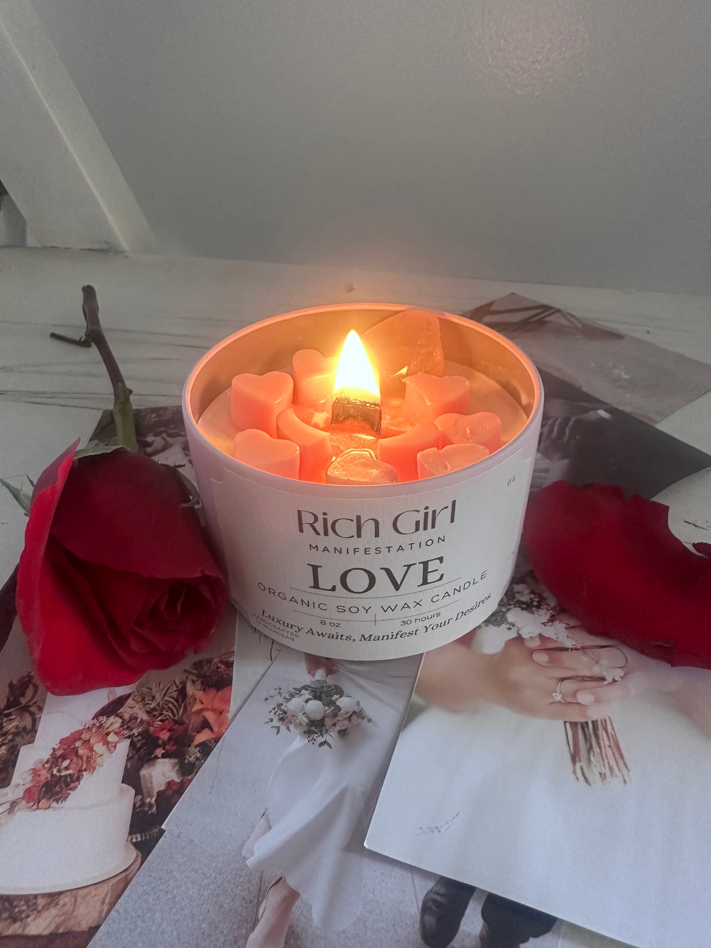 Manifest Love 8oz Soy Wax Crystal Candle